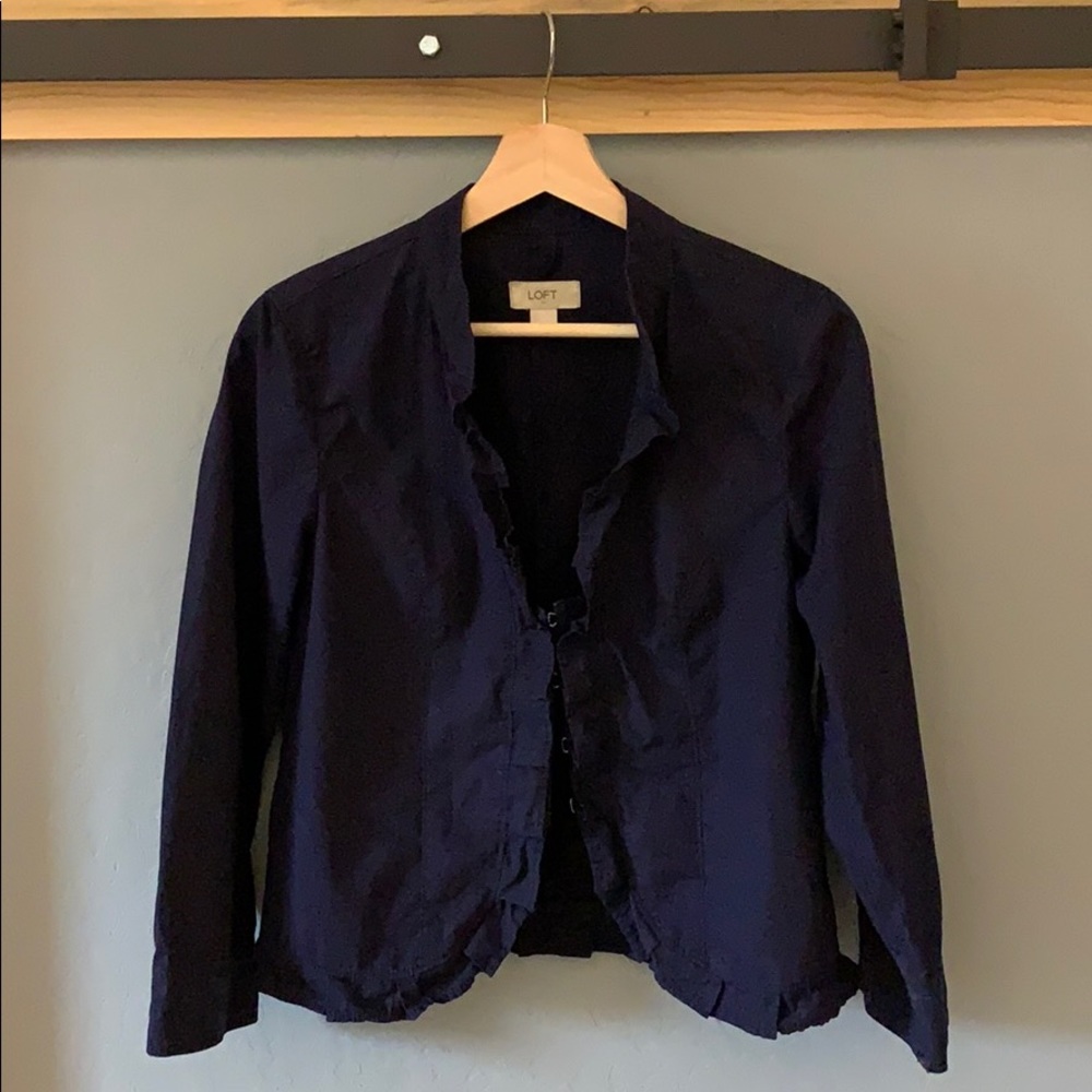 Navy Loft ruffled hem light jacket